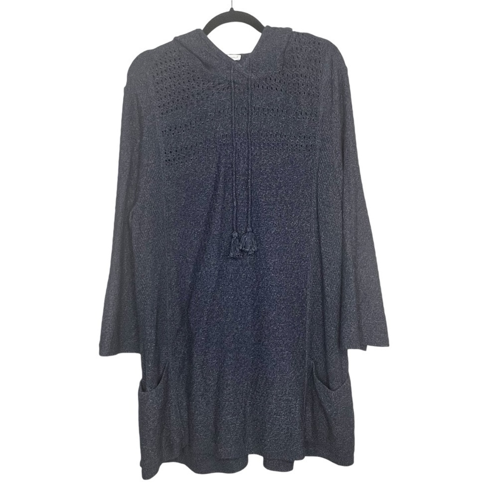 J Jill Pure Jill Hooded Tunic Pullover Sweater Size XL Blue Lightweight Pockets